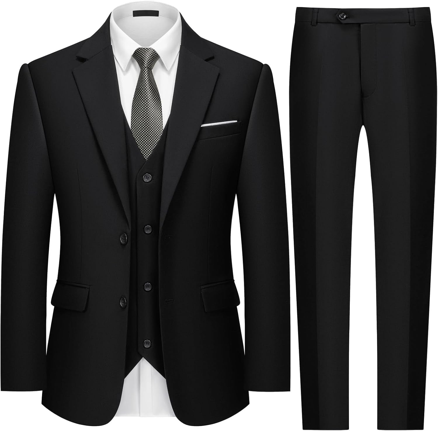 Men's Two Button 3-Piece Suits Slim Fit Tuxedo Set with Blazer Jacket, Vest & Pants for Wedding, Prom or Business