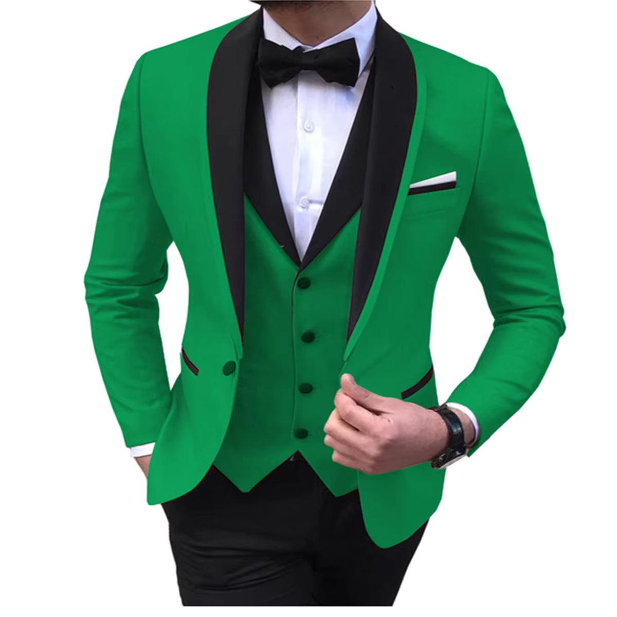 Tailor-Made Elegant Slit Mens Suits 3 Piece Black Shawl Lapel Casual Tuxedos for Wedding Groomsmen Suits Men (Blazer+Vest+Pant)