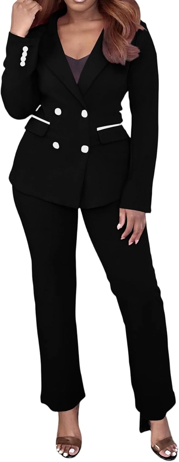 Women's Business Pant Suit. 2 Piece Blazer Set, Double Breasted. Casual, Work Office Outfits