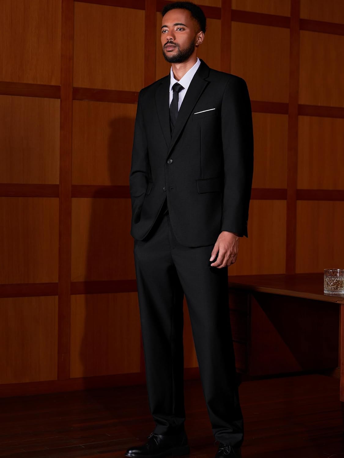 Men's Two Button 3-Piece Suits Slim Fit Tuxedo Set with Blazer Jacket, Vest & Pants for Wedding, Prom or Business