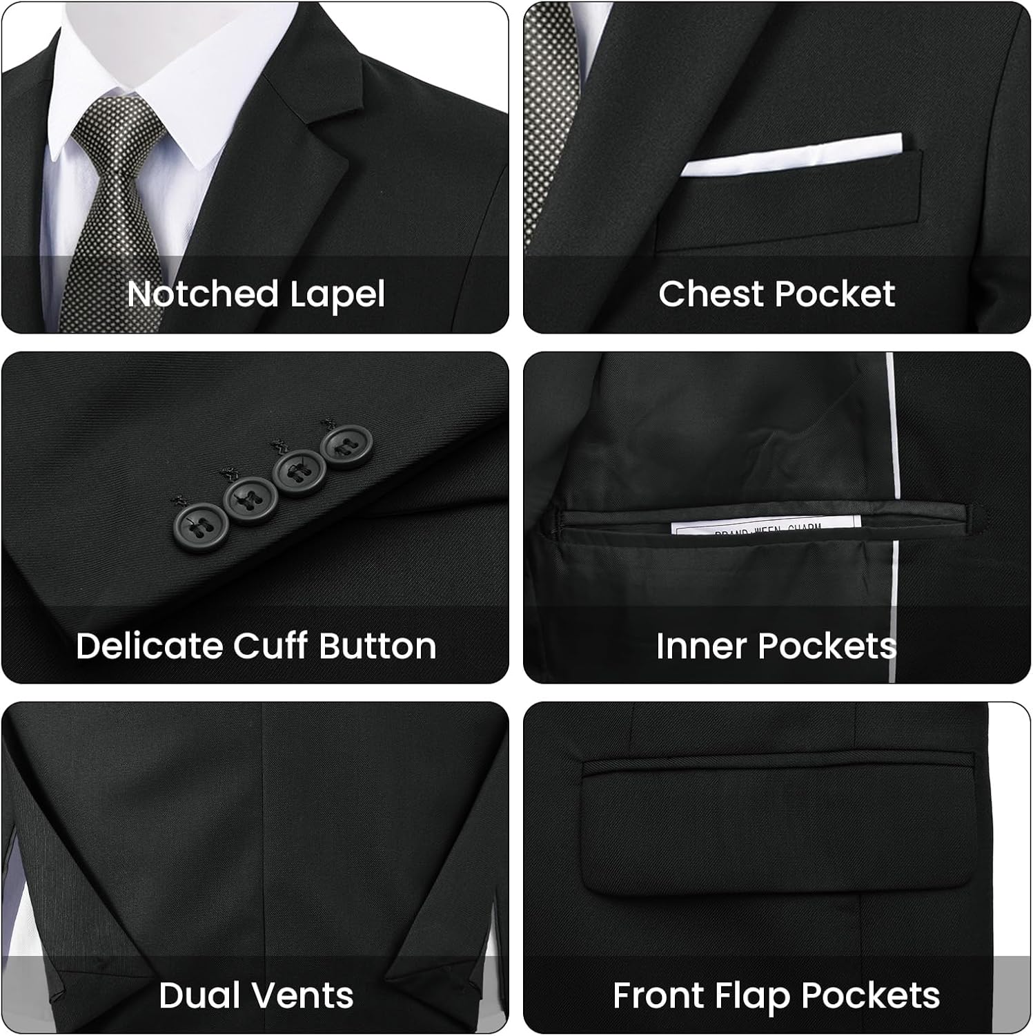 Men's Two Button 3-Piece Suits Slim Fit Tuxedo Set with Blazer Jacket, Vest & Pants for Wedding, Prom or Business