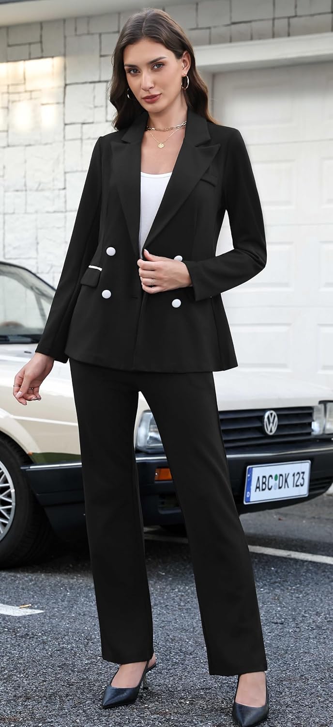 Women's Business Pant Suit. 2 Piece Blazer Set, Double Breasted. Casual, Work Office Outfits