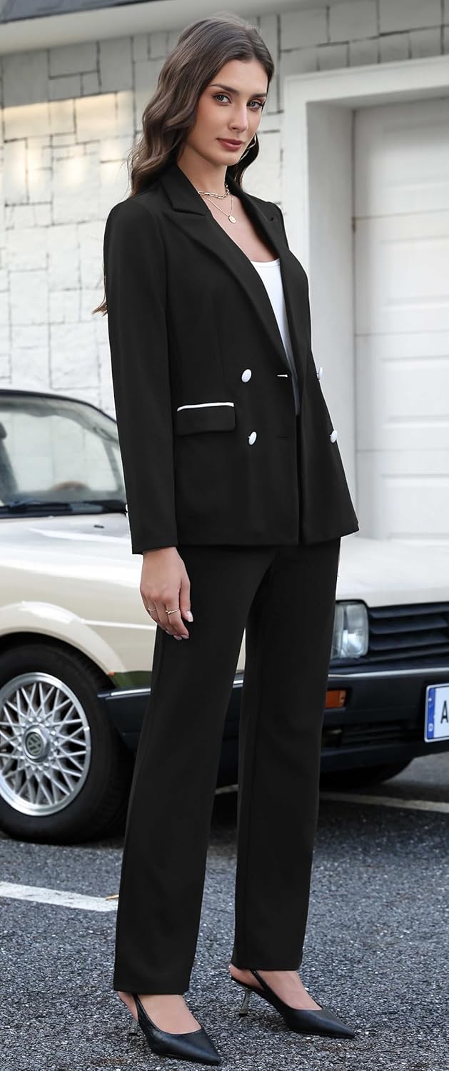 Women's Business Pant Suit. 2 Piece Blazer Set, Double Breasted. Casual, Work Office Outfits