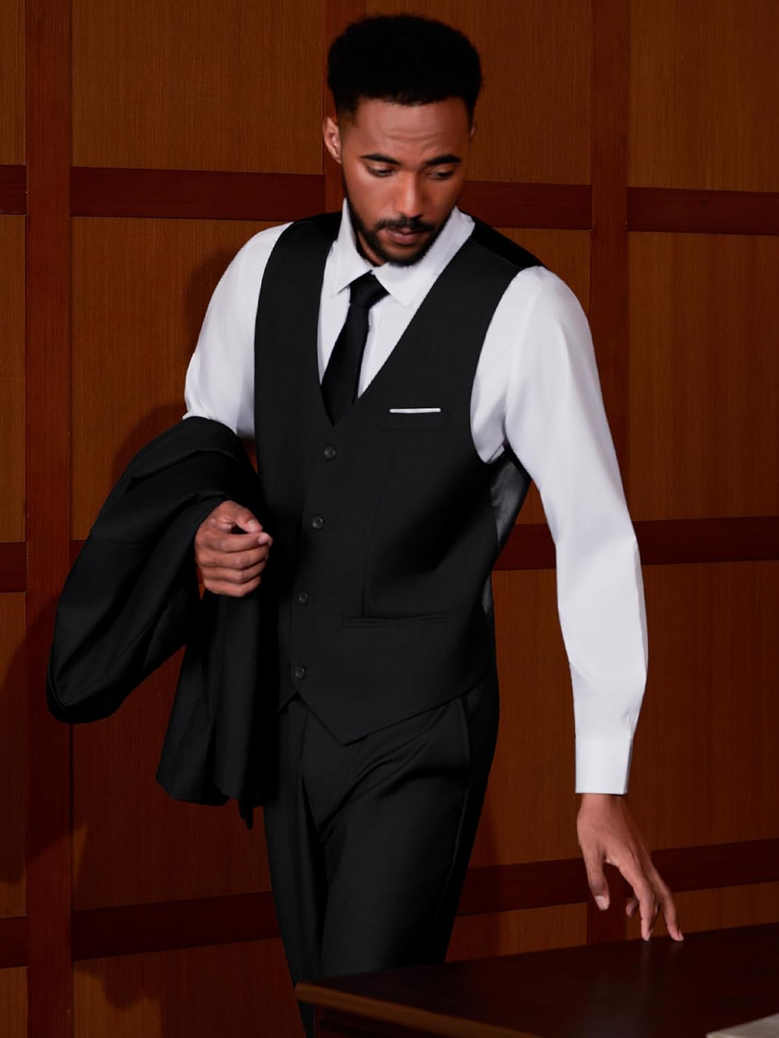 Men's Two Button 3-Piece Suits Slim Fit Tuxedo Set with Blazer Jacket, Vest & Pants for Wedding, Prom or Business