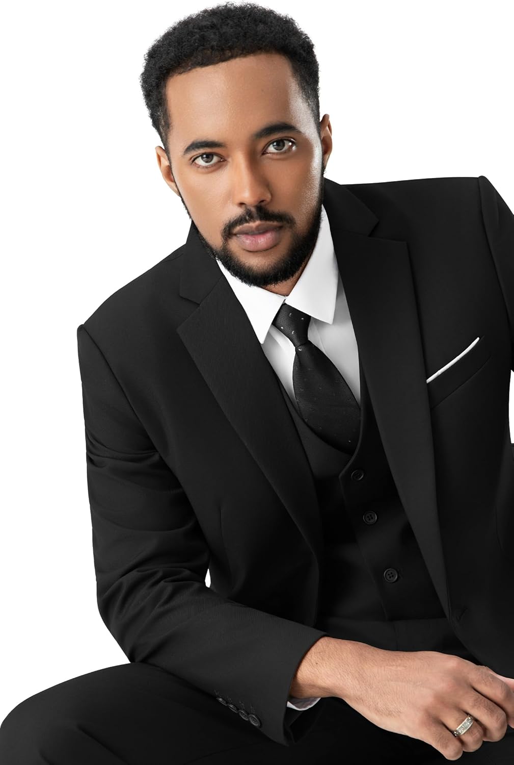 Men's Two Button 3-Piece Suits Slim Fit Tuxedo Set with Blazer Jacket, Vest & Pants for Wedding, Prom or Business