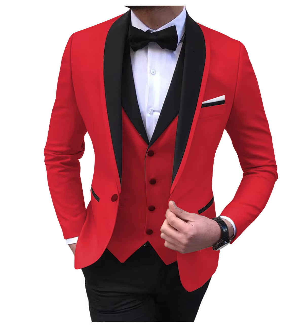 Tailor-Made Elegant Slit Mens Suits 3 Piece Black Shawl Lapel Casual Tuxedos for Wedding Groomsmen Suits Men (Blazer+Vest+Pant)