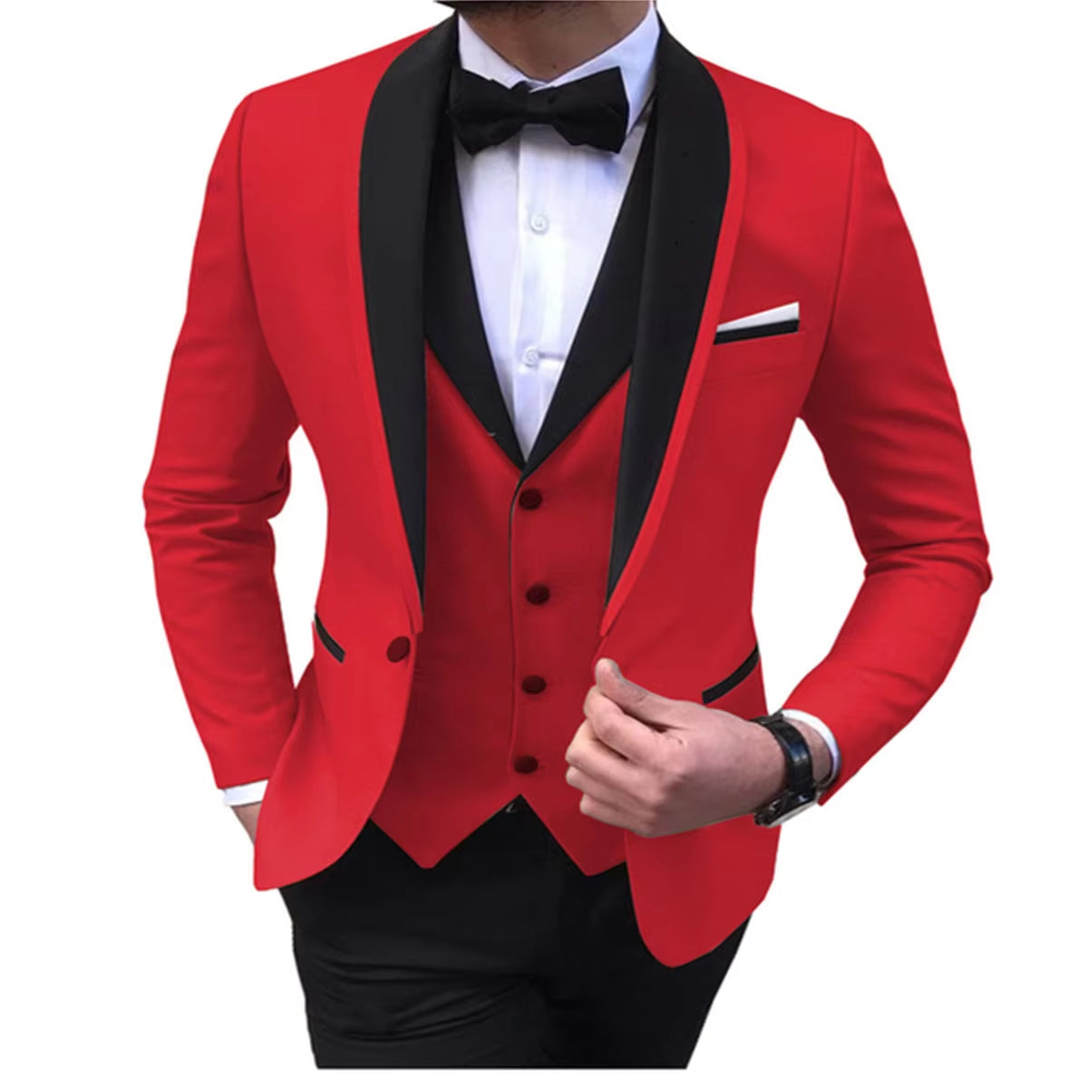 Tailor-Made Elegant Slit Mens Suits 3 Piece Black Shawl Lapel Casual Tuxedos for Wedding Groomsmen Suits Men (Blazer+Vest+Pant)