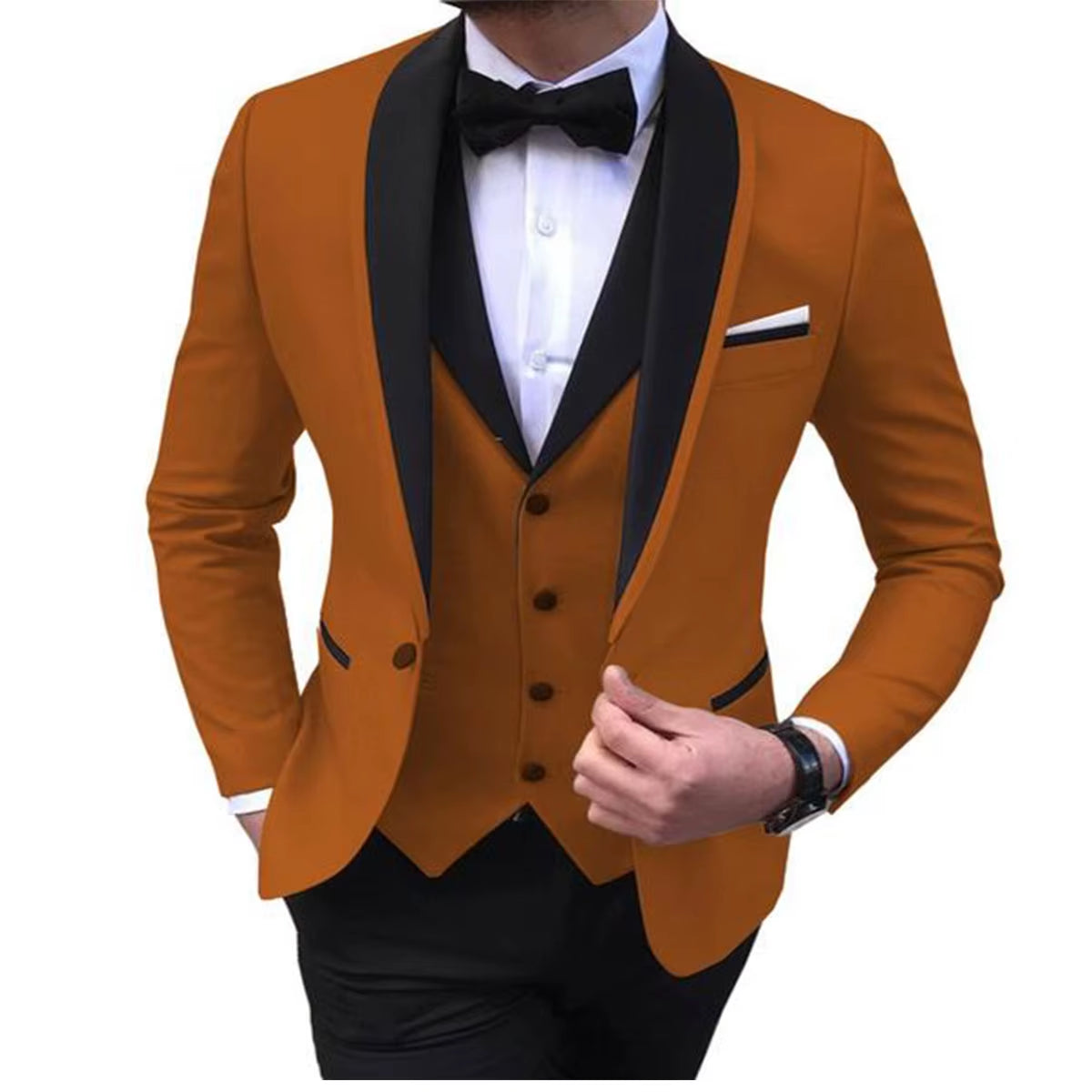 Tailor-Made Elegant Slit Mens Suits 3 Piece Black Shawl Lapel Casual Tuxedos for Wedding Groomsmen Suits Men (Blazer+Vest+Pant)
