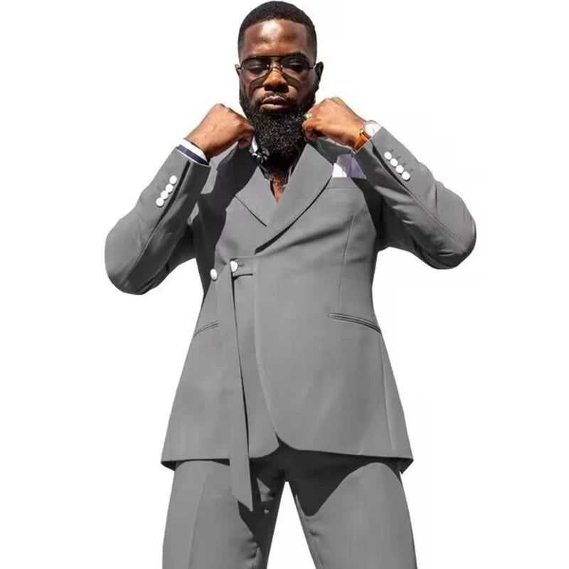 Fashion Style Men's 2-Piece Formal Wedding Suit Two Buttons Peak Lapel Jacket Trousers Groom Tuxedos Slim Fit Business Men Suits