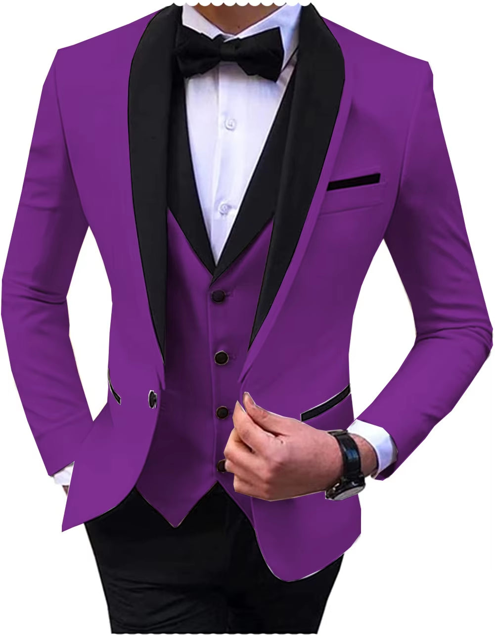 Tailor-Made Elegant Slit Mens Suits 3 Piece Black Shawl Lapel Casual Tuxedos for Wedding Groomsmen Suits Men (Blazer+Vest+Pant)