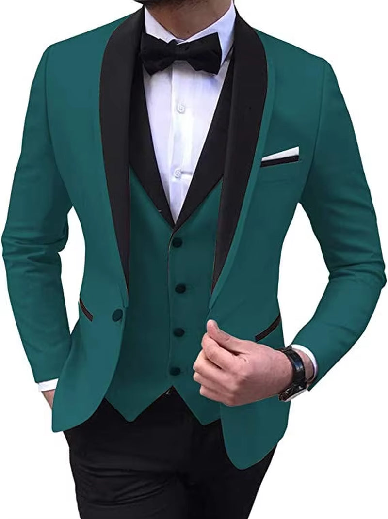 Tailor-Made Elegant Slit Mens Suits 3 Piece Black Shawl Lapel Casual Tuxedos for Wedding Groomsmen Suits Men (Blazer+Vest+Pant)
