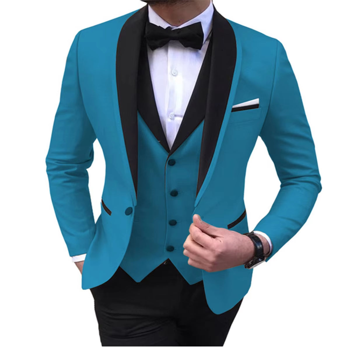 Tailor-Made Elegant Slit Mens Suits 3 Piece Black Shawl Lapel Casual Tuxedos for Wedding Groomsmen Suits Men (Blazer+Vest+Pant)